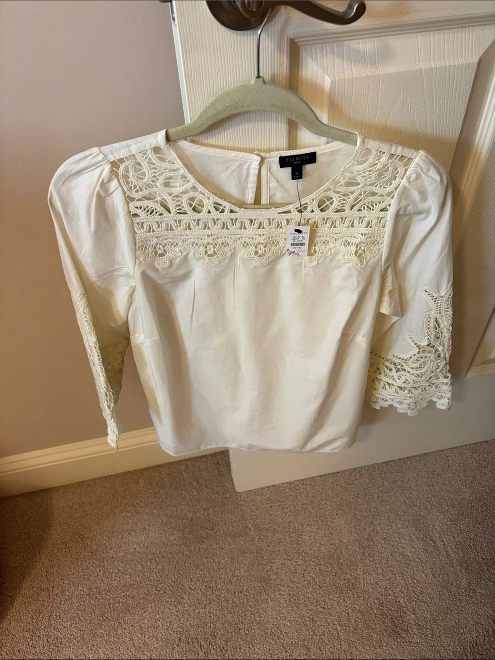 Talbots Cream Lace Yoke Peasant Blouse